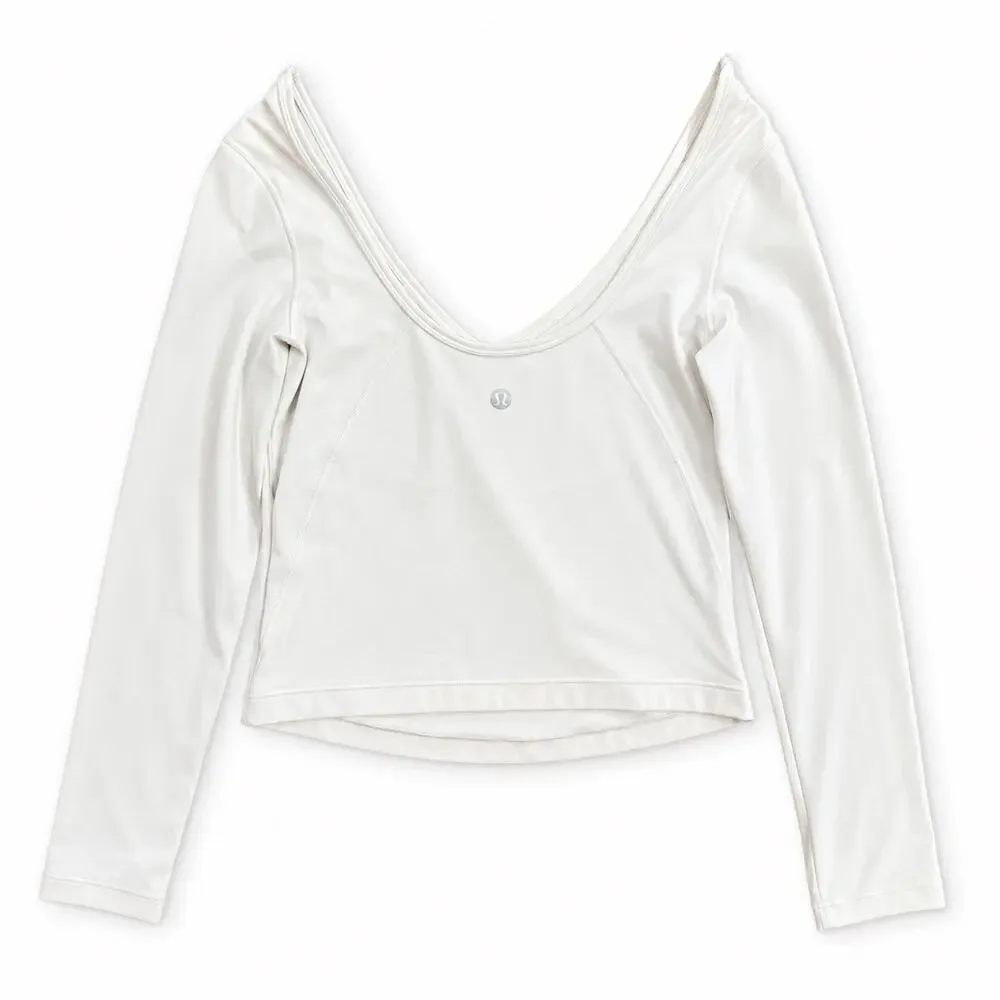 Lululemon White Long Sleeve Open Back Yoga Top | Women’s Athletic Shirt Size 8